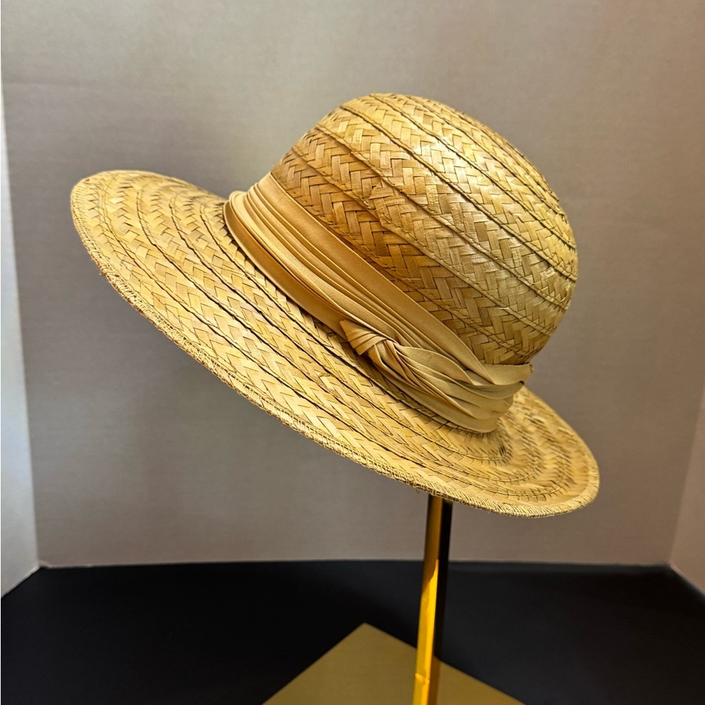 VTG Betmar New York Tan Wide Brim Straw Hat with Decorative Band